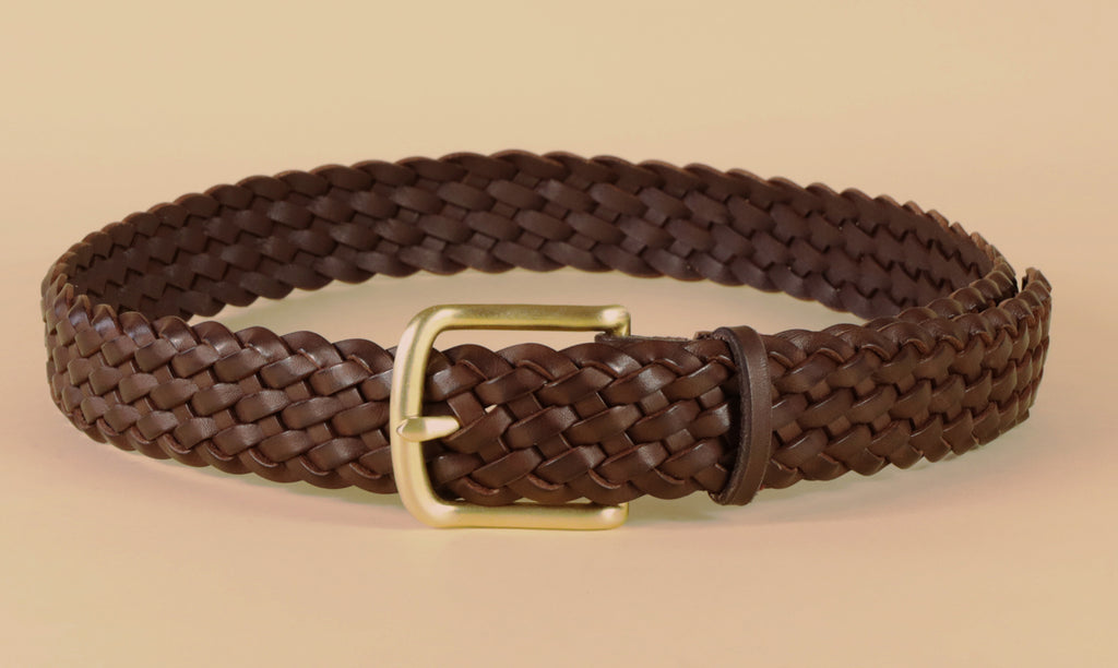 Dark Brown Round Braided Leather Belt